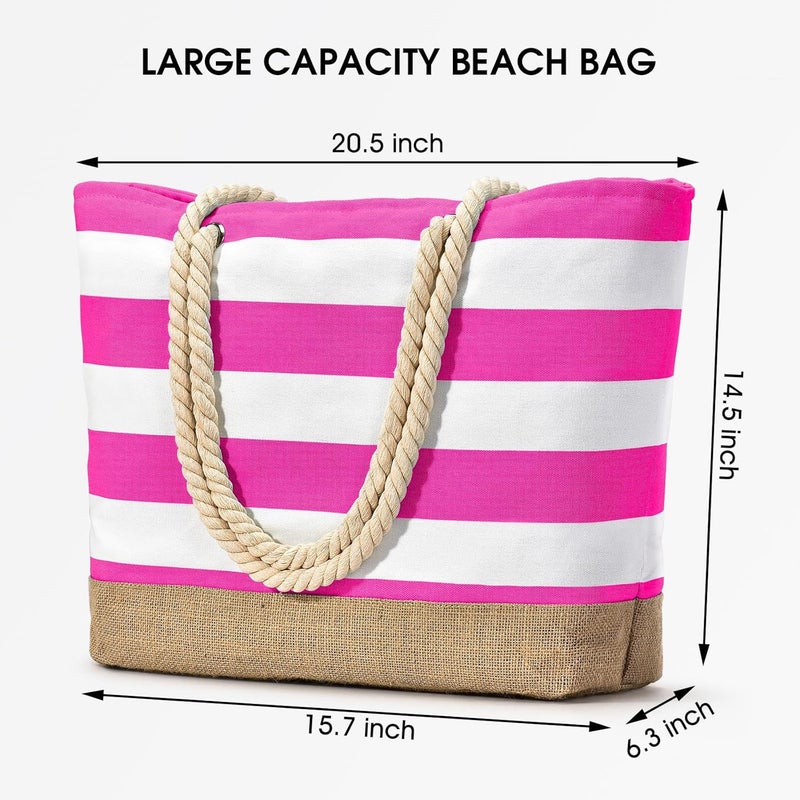 Becokan Beach Bags for Women Large Canvas Beach Tote Bag Beach Bags Waterproof Sandproof Swim Pool Bag Travel Essentials - Image 3